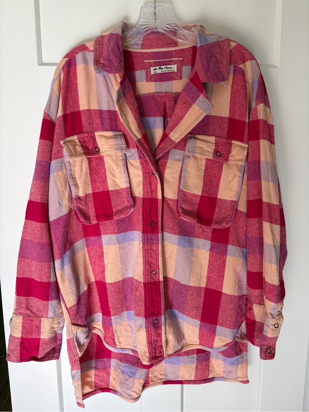 We The Free Plaid Izzie Flannel Small Pink Oversized Cotton Button Front Shirt